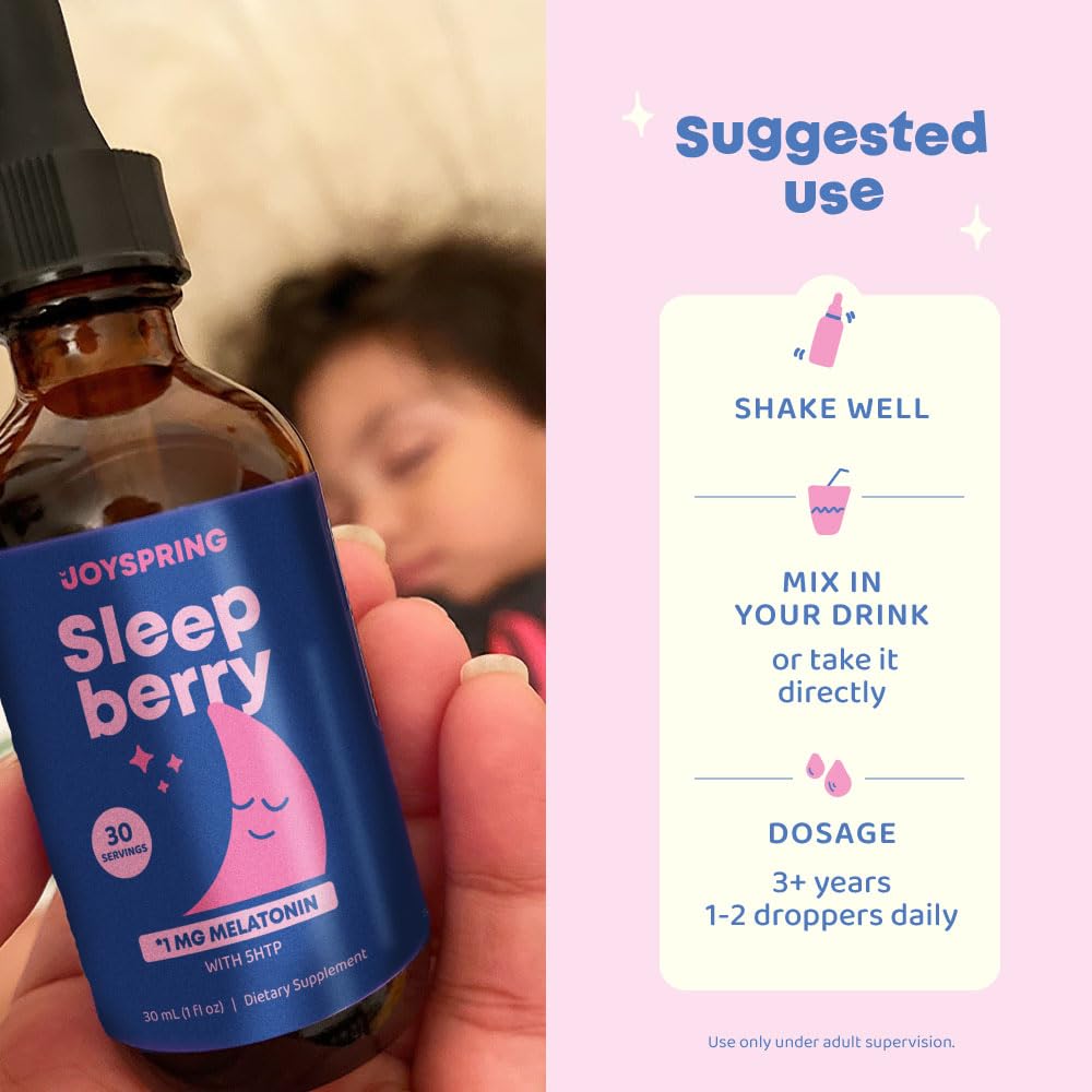 JoySpring Melatonin 1mg for Kids – Sugar-Free Liquid Sleep Support with 5-HTP & L-Theanine