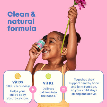 JoySpring Vitamin D3 Kids Drops with K2 – Liquid Vitamin D for Calcium Absorption & Joint Health | 360 Servings (2 oz) | Ages 3-18