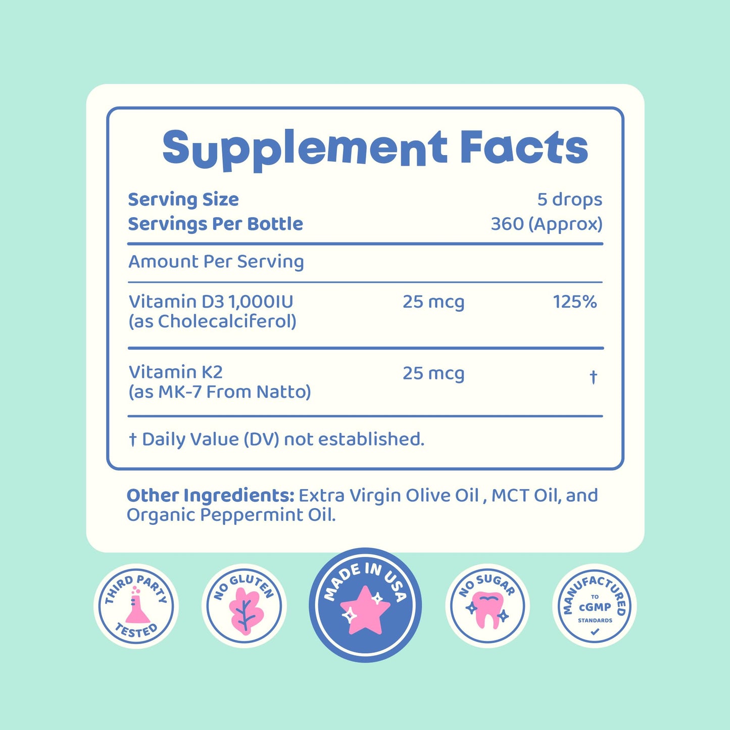 JoySpring Vitamin D3 Kids Drops with K2 – Liquid Vitamin D for Calcium Absorption & Joint Health | 360 Servings (2 oz) | Ages 3-18