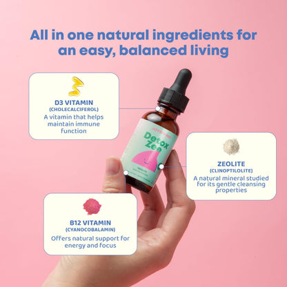 JoySpring DetoxZee Zeolite Drops for Kids – Clinoptilolite with Vitamin D3 & Cyanocobalamin Vitamin B12 – Natural Berry Flavor Liquid | 30 Servings