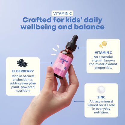 JoySpring Vitamin C Drops for Kids with Elderberry & Zinc – Alcohol-Free Toddler Vitamin C (2 oz, 30 Servings)
