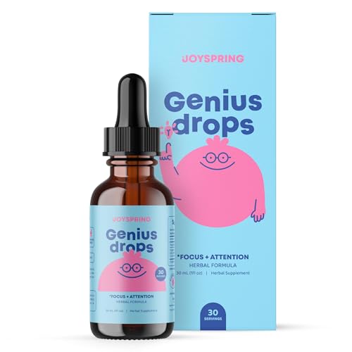 JoySpring Genius Drops for Kids – Clinically Proven Focus Supplement (1 fl oz, 30 Servings)