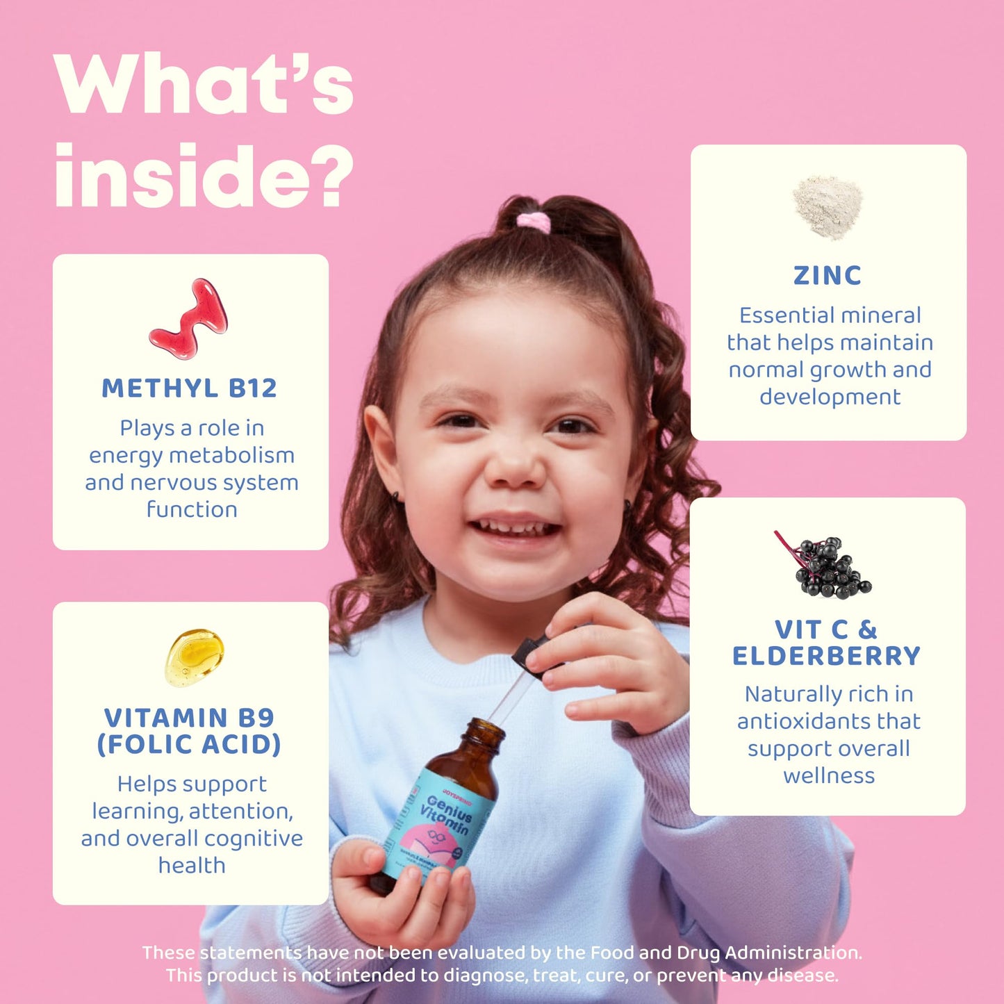 JoySpring Kids B Complex – Vitamin B Complex Liquid Drops with Elderberry, Zinc & Vitamin C | Supports Overall Wellness (1 fl oz, 30 Servings)