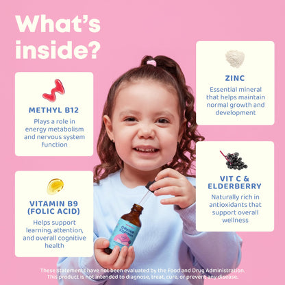 JoySpring Kids B Complex – Vitamin B Complex Liquid Drops with Elderberry, Zinc & Vitamin C | Supports Overall Wellness (1 fl oz, 30 Servings)