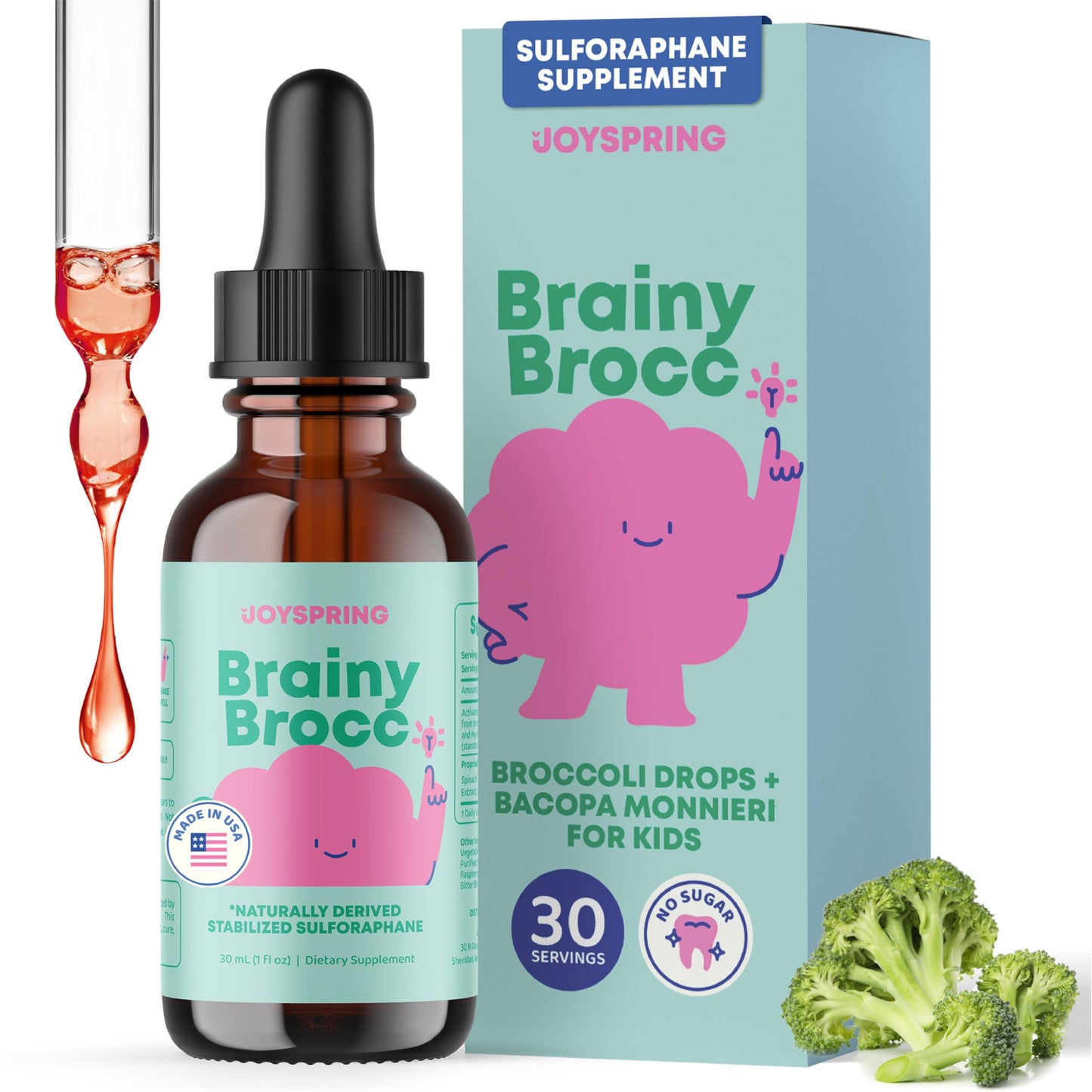 JoySpring Broccoli Supplement for Kids | Sulforaphane Drops with Bacopa Monnieri