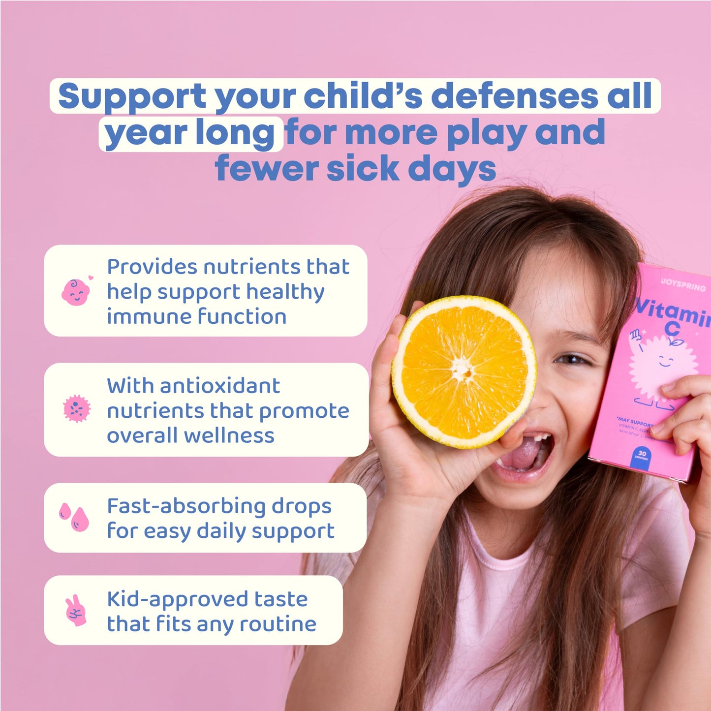 JoySpring Vitamin C Drops for Kids with Elderberry & Zinc – Alcohol-Free Toddler Vitamin C (2 oz, 30 Servings)