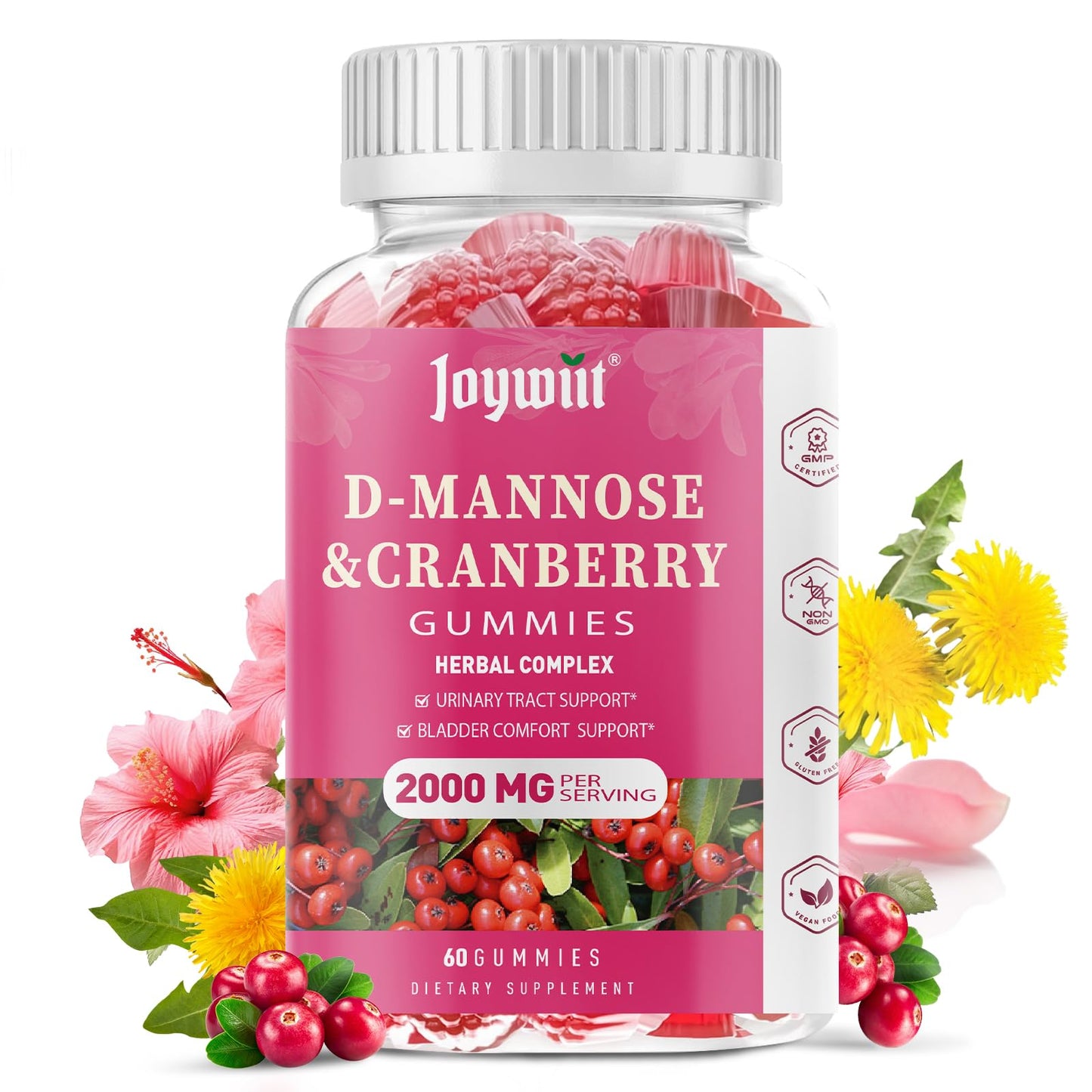 Joywiit D-Mannose Gummies 2000mg with Cranberry & Hibiscus | Urinary Health