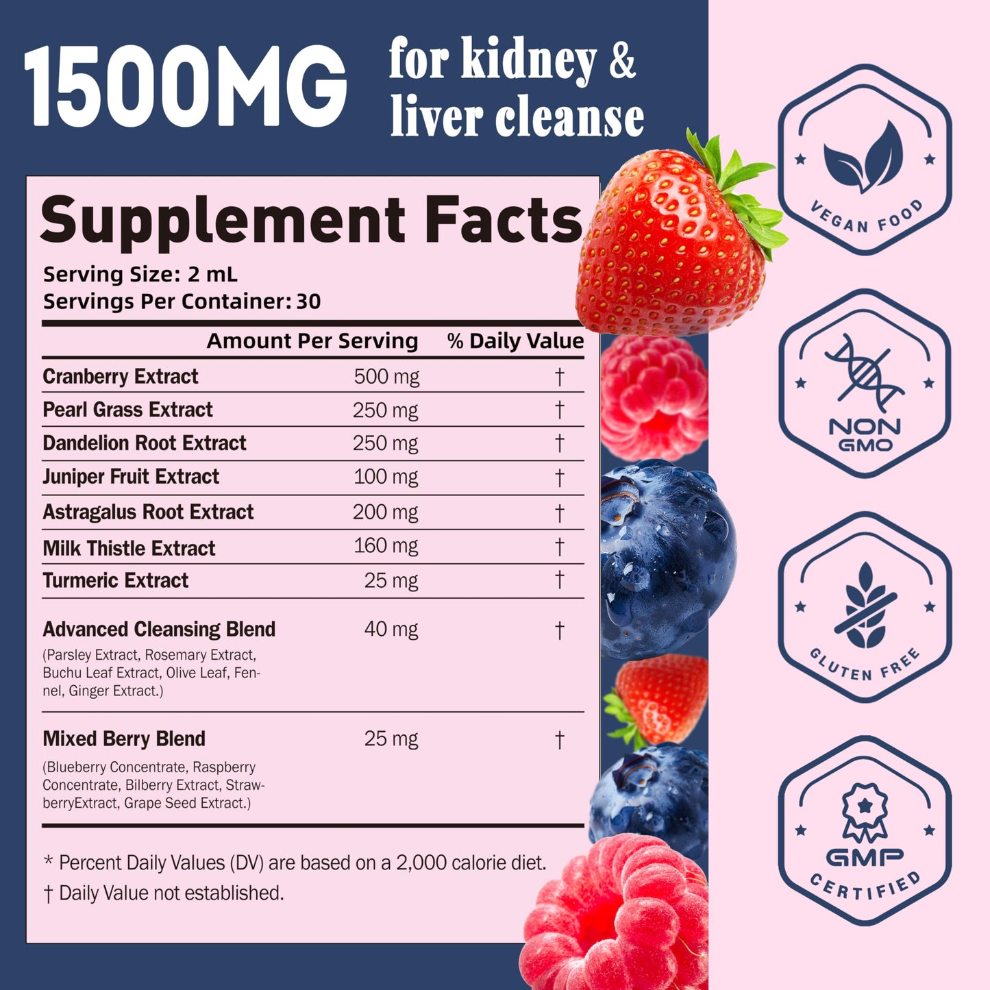 Joywiit Kidney Cleanse Drops – 14-in-1 Liver & Kidney Support, Mixed Berry 60 mL