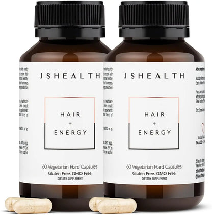 JSHealth Hair and Energy Formula – Hair Vitamins with Iodine & Zinc | 2 x 60-Capsule Pack BritishVita | Premium UK Vitamins & Wellness Supplements