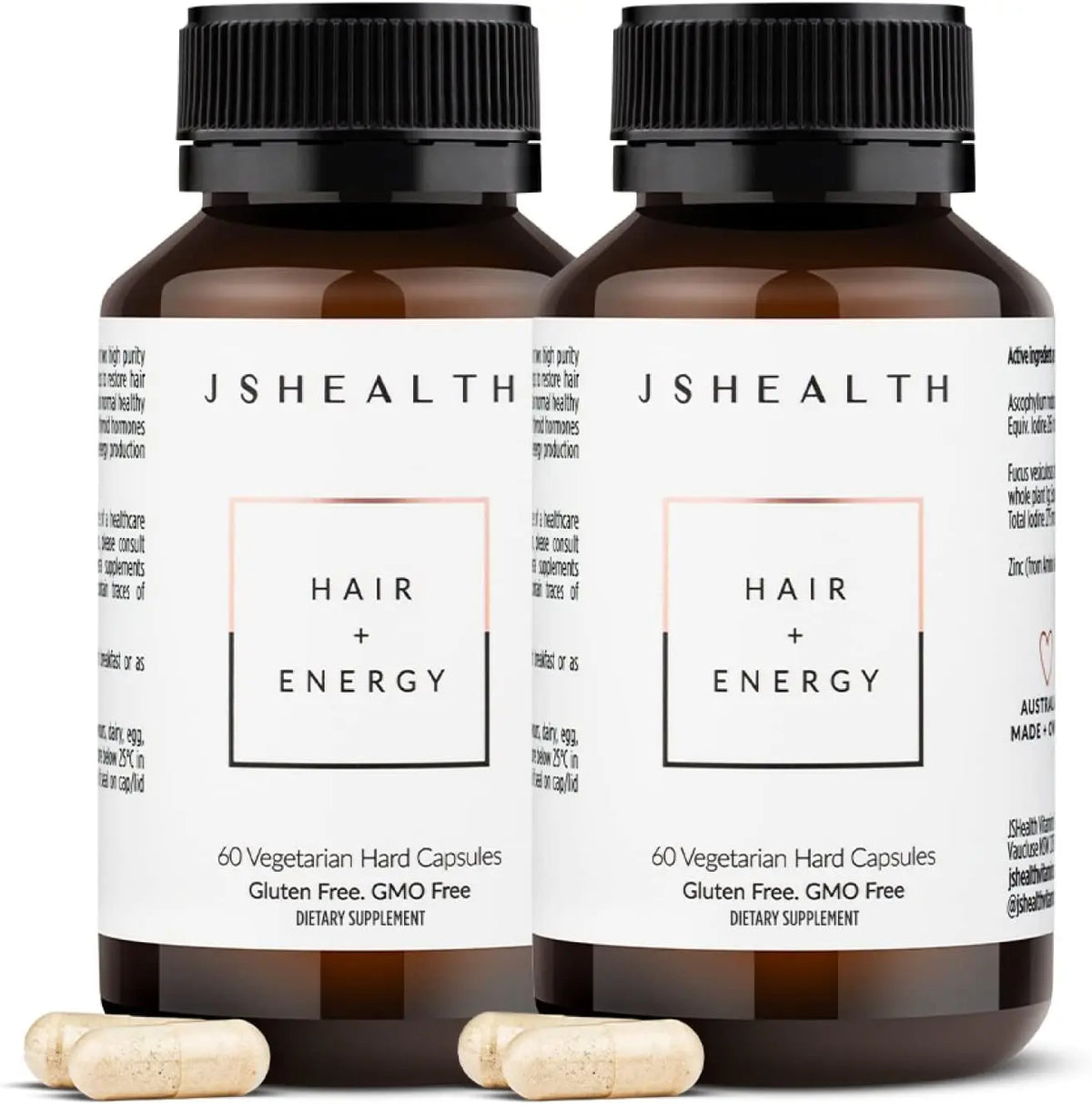 JSHealth Hair and Energy Formula – Hair Vitamins with Iodine & Zinc | 2 x 60-Capsule Pack BritishVita | Premium UK Vitamins & Wellness Supplements
