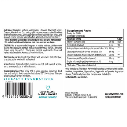 JSHealth Vitamins Immune + Immunity Booster Supplement with Zinc, Vitamin C, Echinacea and Olive Leaf – 60 Tablets