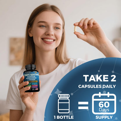 JTEVEweu Corti-Soothe Cortisol Support - Magnesium Glycinate 200mg, L-Theanine 150mg, Phosphatidylserine 50mg, Lion's Mane, Ginkgo Biloba, Bacopa, Valerian | 60 Capsules