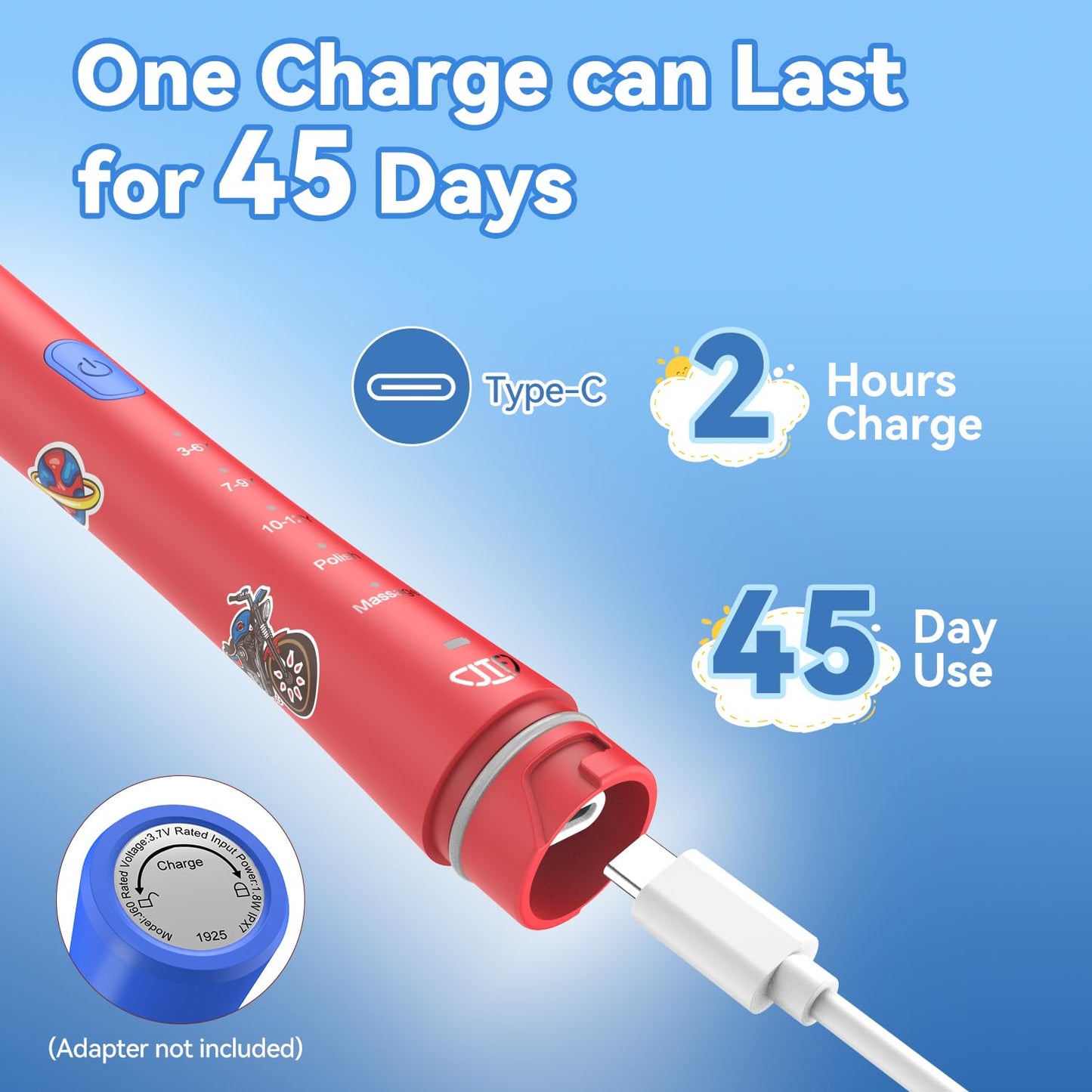 JTF Kids Electric Toothbrush – Sonic Toothbrush for Kids, 5 Modes, 2-Min Timer, IPX7 Waterproof