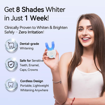 JTF Portable Teeth Whitening Kit – LED Light, 35% Carbamide Peroxide, 5 Gels + 1 Remineralization Gel