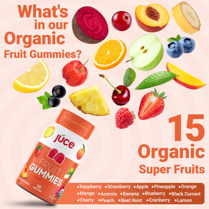 Júce Fruit Gummies with Peach Flavor | Superfood Gummies for Optimal Health by Terra Kai Organics