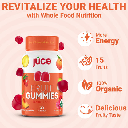 Júce Fruit Gummies with Peach Flavor | Superfood Gummies for Optimal Health by Terra Kai Organics