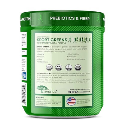 Juce SG7 Sport Greens Powder Supplement | Organic Plant Based Protein | Green Juice Powder | Probiotics | Mushrooms | Mixed Berry Flavor | 30 Servings | By Terra Kai Organics