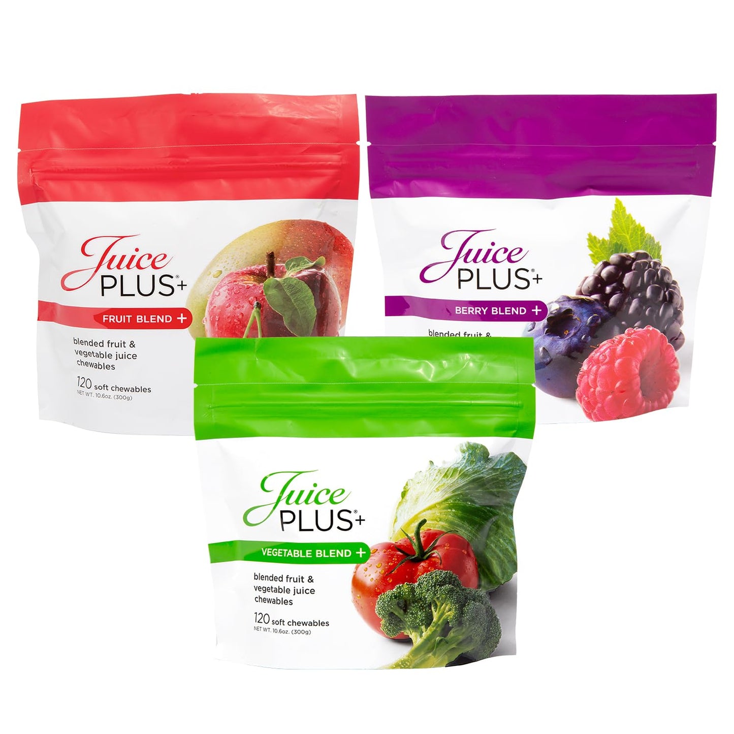 Juice Plus+ Fruit, Vegetable & Berry Blend Soft Chews – 3 Pouches (30 Chews Each) | Vegan, Gluten-Free, Non-GMO