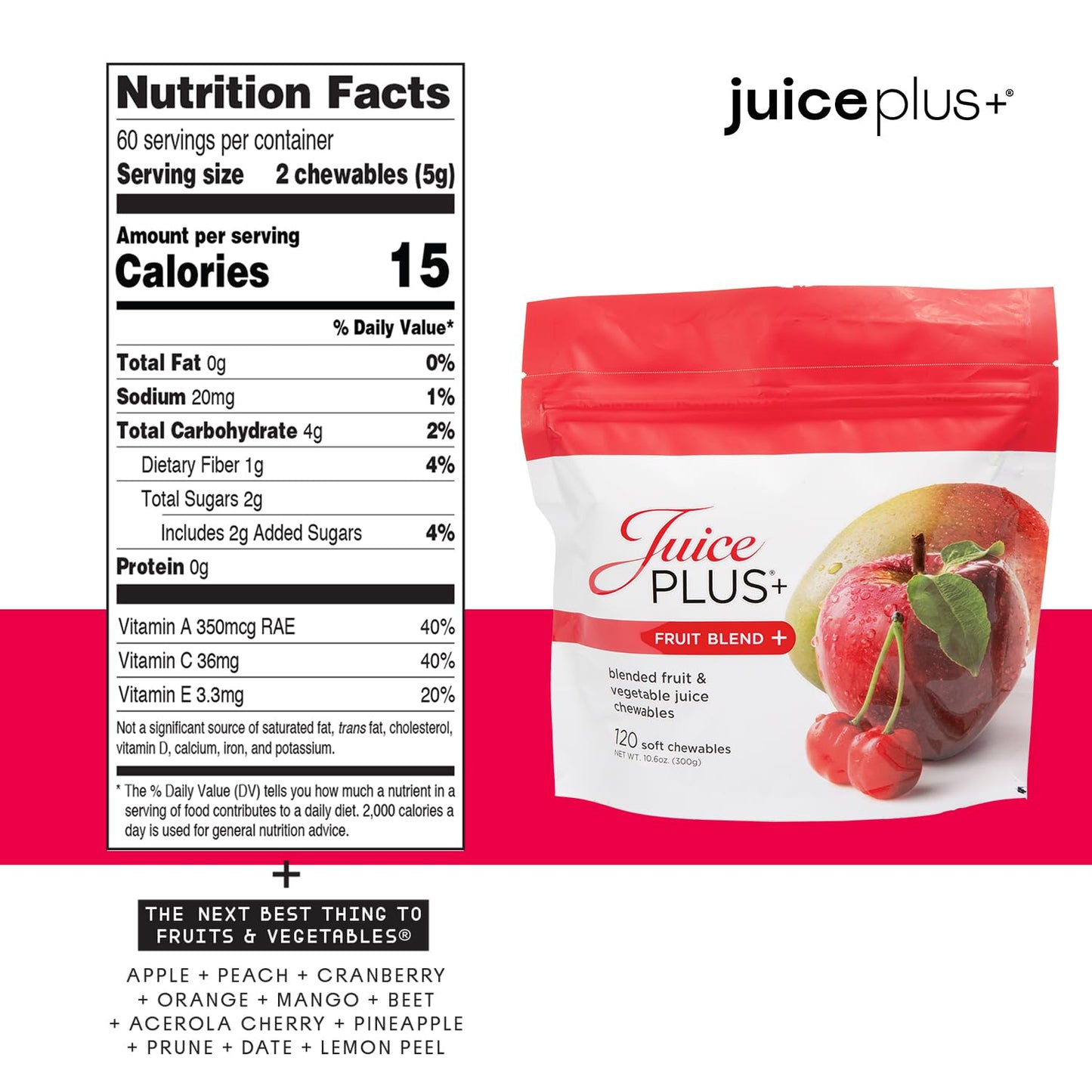 Juice Plus+ Fruit, Vegetable & Berry Blend Soft Chews – 3 Pouches (30 Chews Each) | Vegan, Gluten-Free, Non-GMO