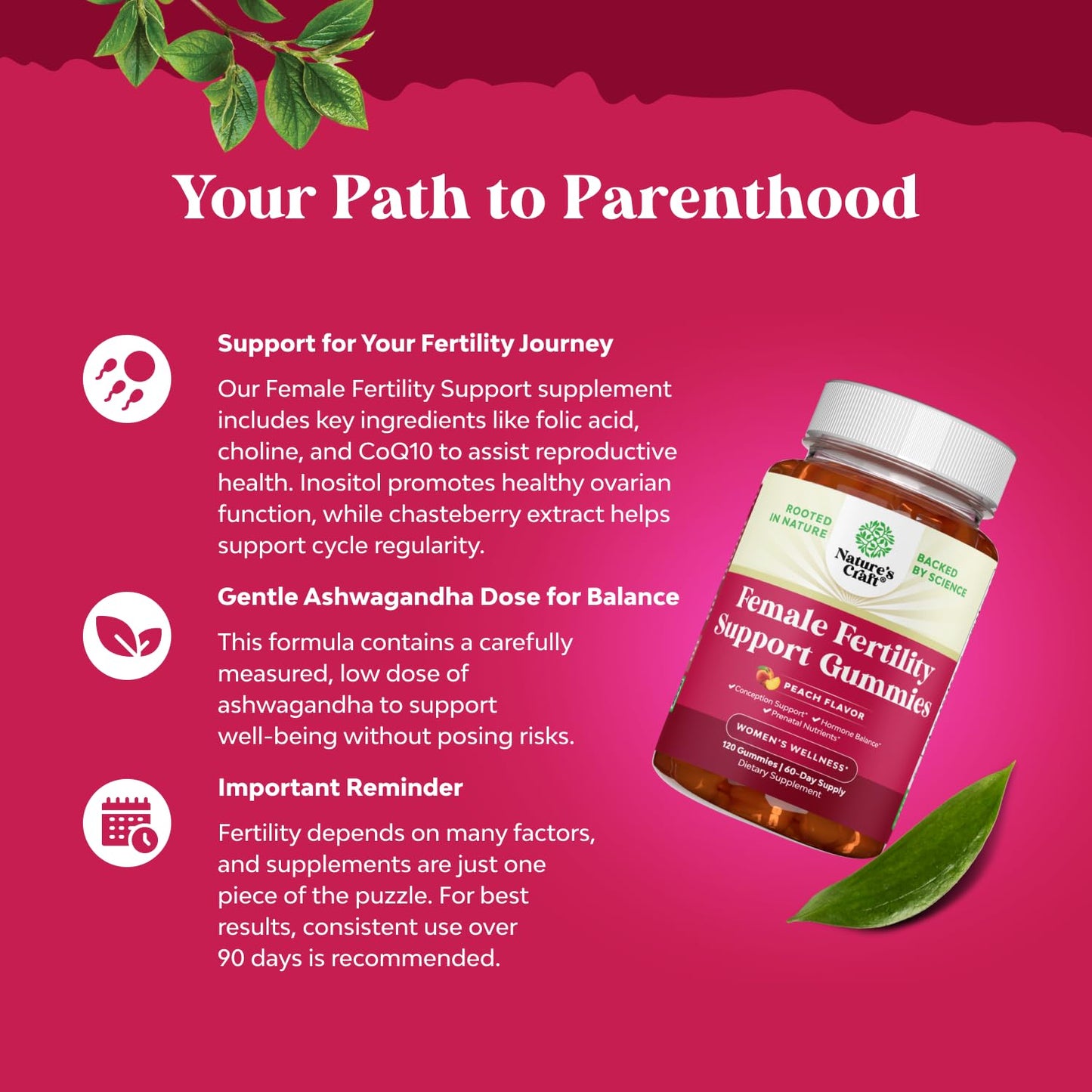 Fertility Gummies for Women Trying to Conceive - Vegan, Non-GMO & Gluten Free (Juicy Peach, 60 Servings)