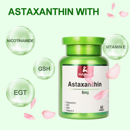 JulyDeer 2 Bottles Astaxanthin 6 mg with Nicotinamide Vitamin E Premium Antioxidant Supplement EGT GSH - for Skin, Eye, Joint & Immune System Health Cell Health & Energy丨5 in 1-120 Softgels