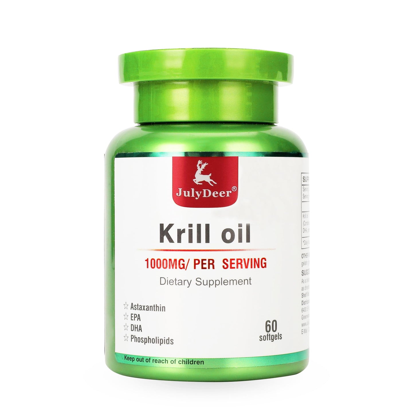 JulyDeer Antarctic Krill Oil 1000 mg – Omega-3 EPA/DHA, Astaxanthin, Phospholipids | 60 Softgels
