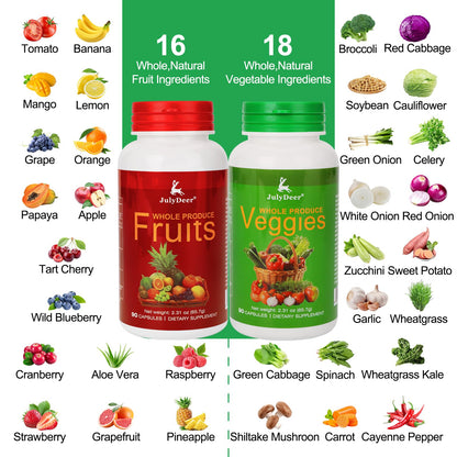JulyDeer Fruit Supplement – 90 Vegetarian Capsules | 16-Fruit Blend
