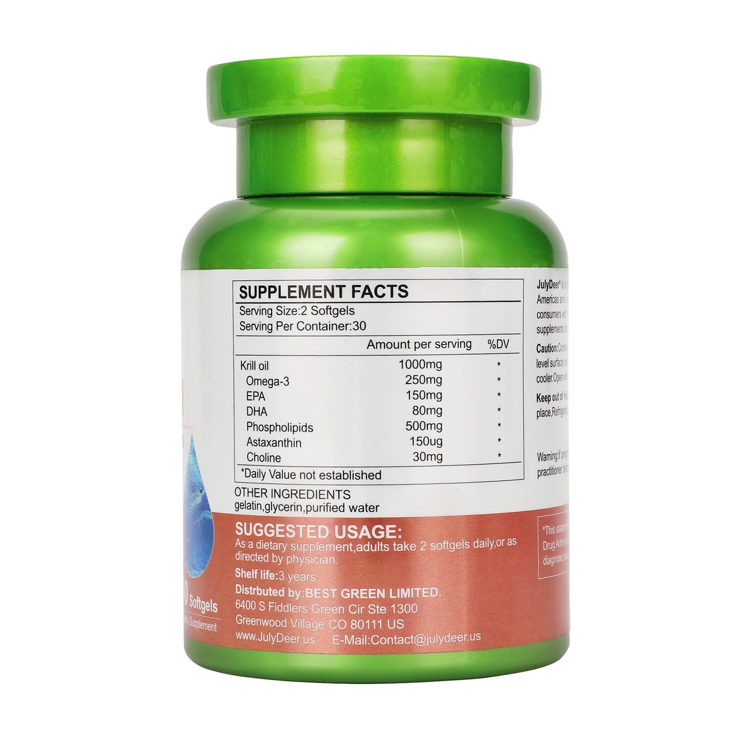 JulyDeer Antarctic Krill Oil 1000 mg – Omega-3 EPA/DHA, Astaxanthin, Phospholipids | 60 Softgels