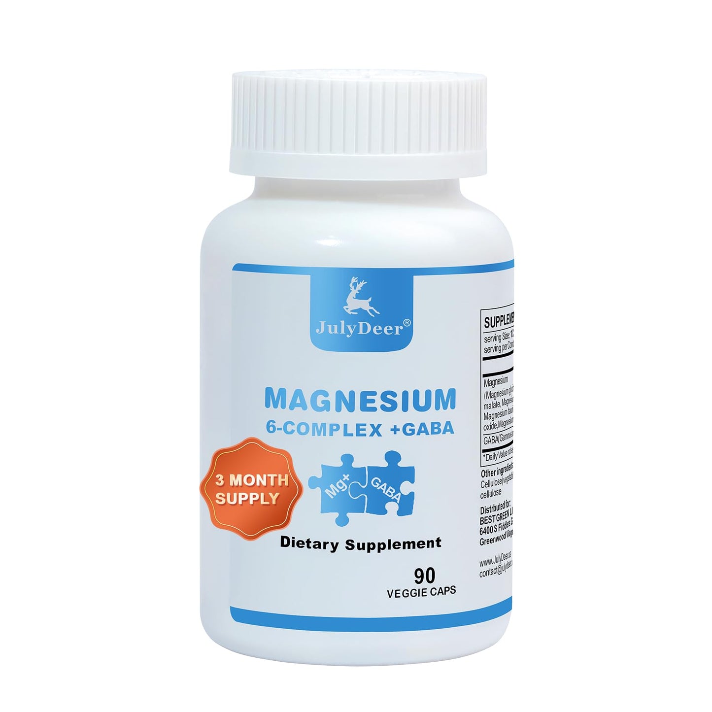 JulyDeer Sixfold Magnesium Complex – 350mg Magnesium Glycinate, Malate, Citrate, Taurine, Oxide, L-Threonate | 90 Vegan Capsules