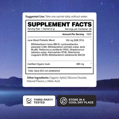 June Science Balance + Relief – Fast Melt Probiotic for Mood & Stress, Blackberry, 30 Sachets