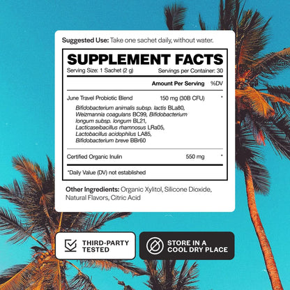 June Science Travel + Defense | Fast Melt Probiotic for Immune Health While Traveling - Tropical Flavor, 30 Sachets