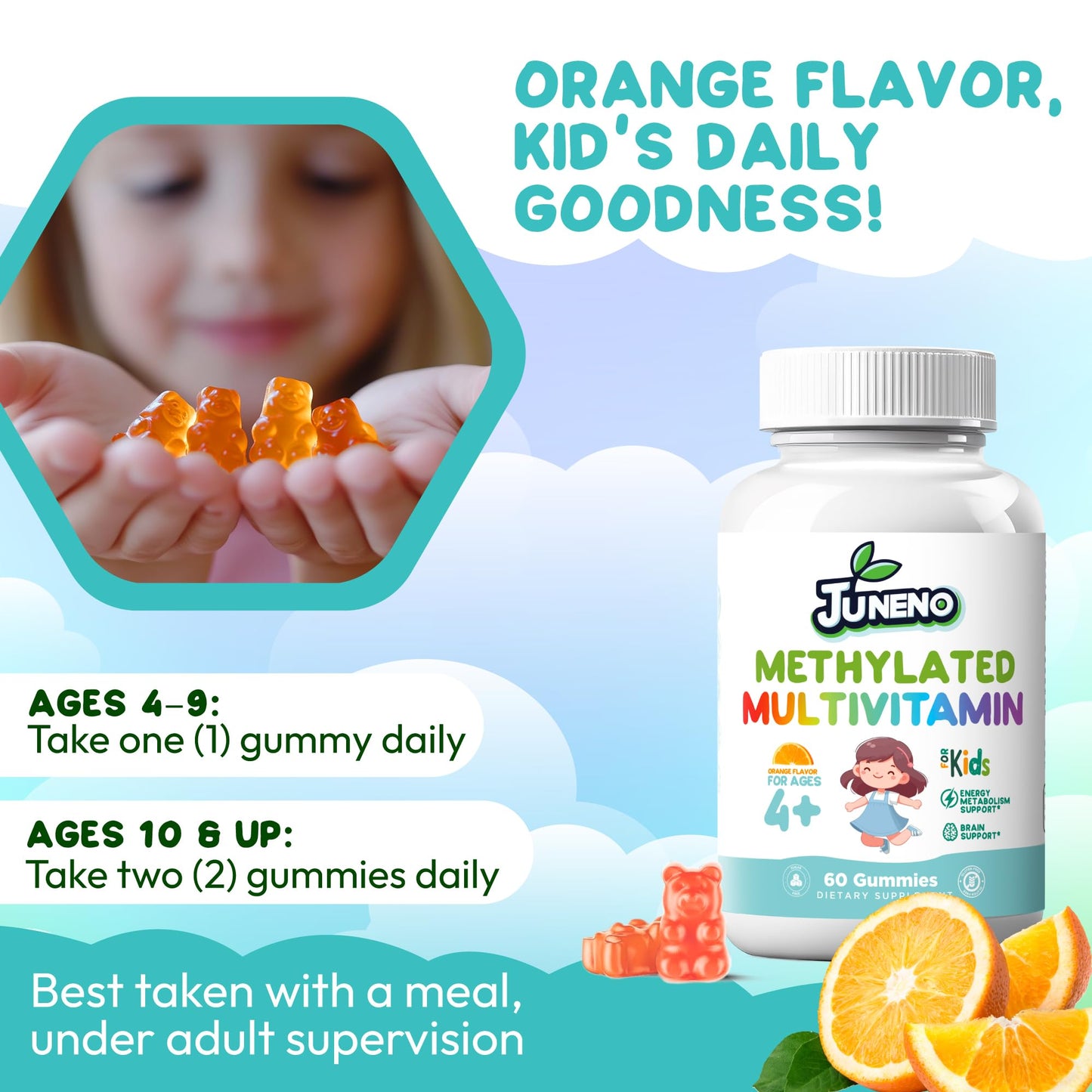 Juneno Methylated Multivitamin Gummies for Kids | MTHFR Support