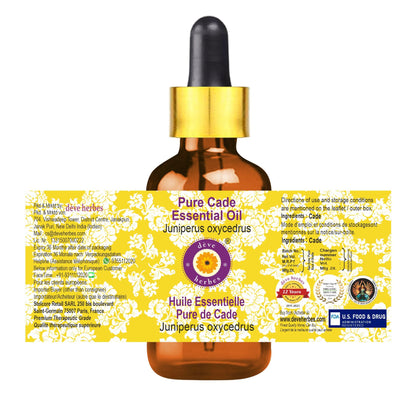 dève herbes Pure Cade Essential Oil (Juniperus oxycedrus) - Steam Distilled, 50ml Amber Glass Bottle with Dropper