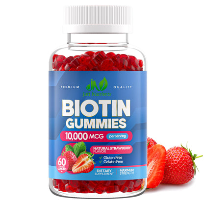 Just Nutrients Biotin 10,000mcg Gummies – Hair, Skin & Nails (60 Gummies) – Vegan & Gluten-Free