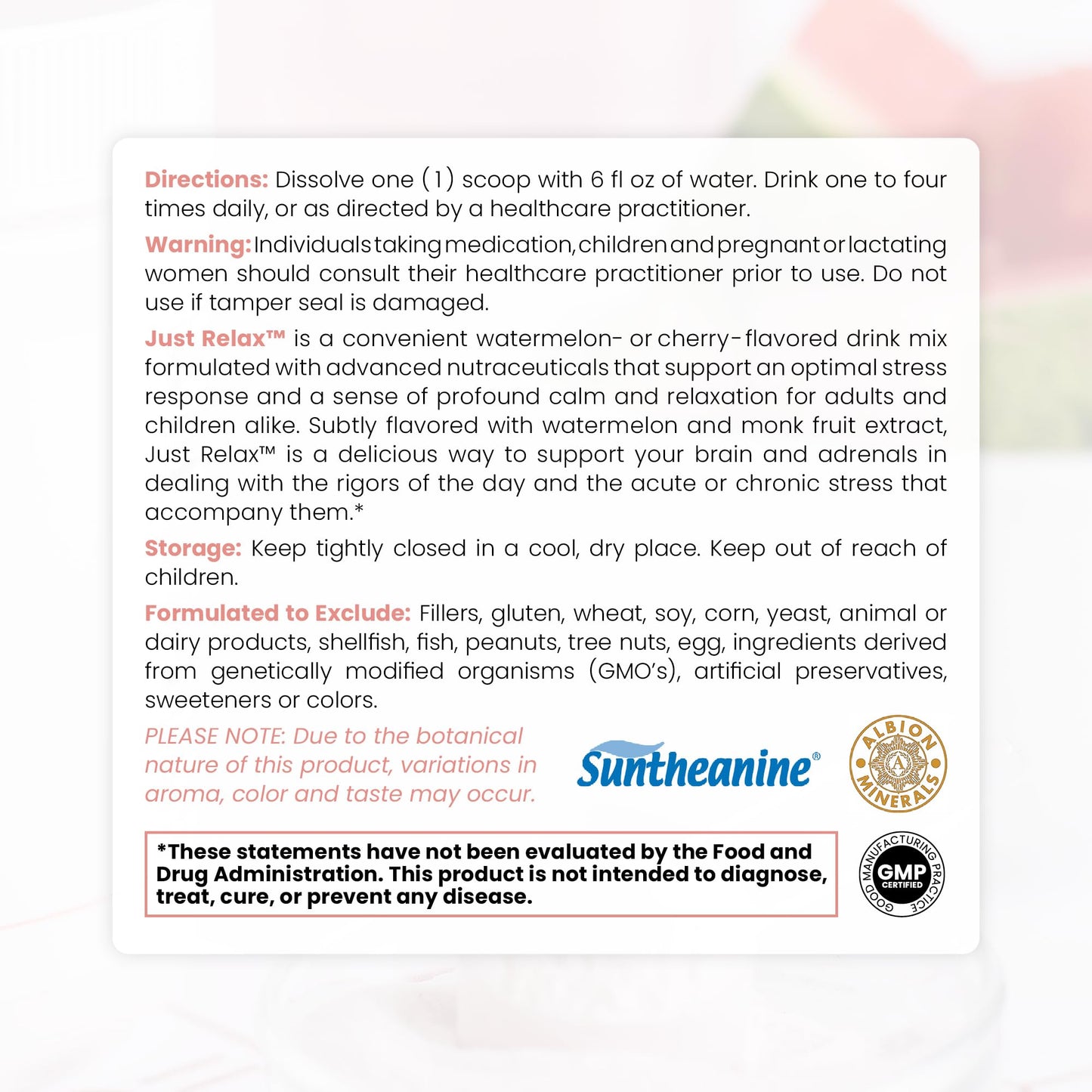Pure Therapro Rx Just Relax - Watermelon 60 Servings | Supports Relaxed Mood, Healthy Blood Pressure, Emotional Wellness | Myo-inositol; Di-Magnesium Malate, GABA, Taurine, & L-Theanine