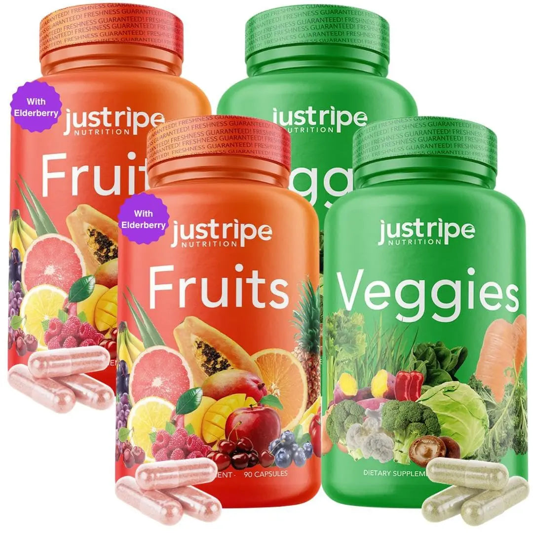 Just Ripe Nutrition Fruits & Veggies Supplement - 2 Pack (90 Fruit + 90 Vegetable Capsules) | Whole Food Superfood BritishVita | Premium UK Vitamins & Wellness Supplements