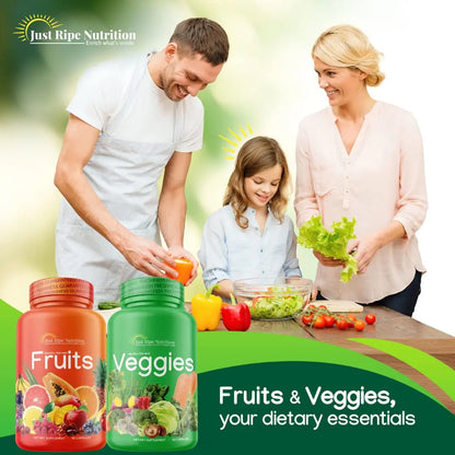 Just Ripe Nutrition Fruits & Veggies Supplement - 2 Pack (90 Fruit + 90 Vegetable Capsules) | Whole Food Superfood BritishVita | Premium UK Vitamins & Wellness Supplements