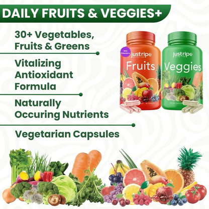 Just Ripe Nutrition Fruits & Veggies Supplement - 2 Pack (90 Fruit + 90 Vegetable Capsules) | Whole Food Superfood BritishVita | Premium UK Vitamins & Wellness Supplements