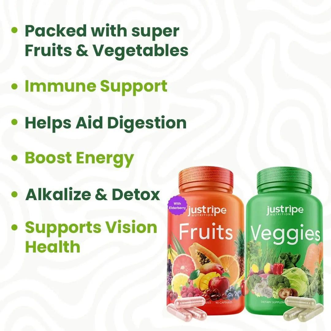 Just Ripe Nutrition Fruits & Veggies Supplement - 2 Pack (90 Fruit + 90 Vegetable Capsules) | Whole Food Superfood BritishVita | Premium UK Vitamins & Wellness Supplements