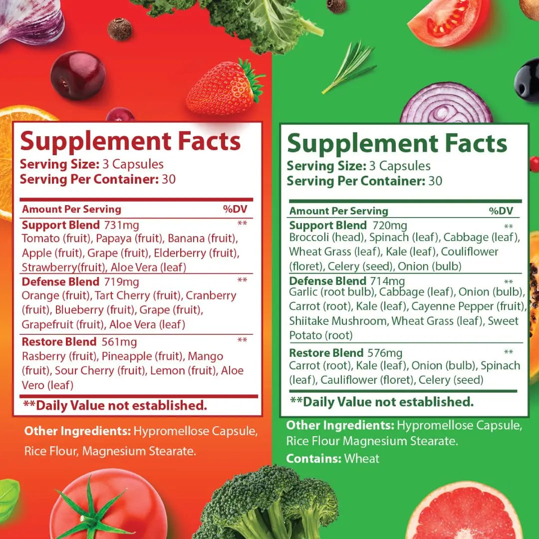 Just Ripe Nutrition Fruits & Veggies Supplement - 2 Pack (90 Fruit + 90 Vegetable Capsules) | Whole Food Superfood BritishVita | Premium UK Vitamins & Wellness Supplements