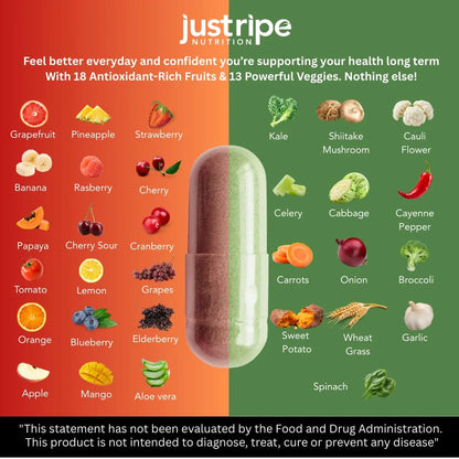 Just Ripe Nutrition Fruits & Veggies Supplement - 2 Pack (90 Fruit + 90 Vegetable Capsules) | Whole Food Superfood BritishVita | Premium UK Vitamins & Wellness Supplements