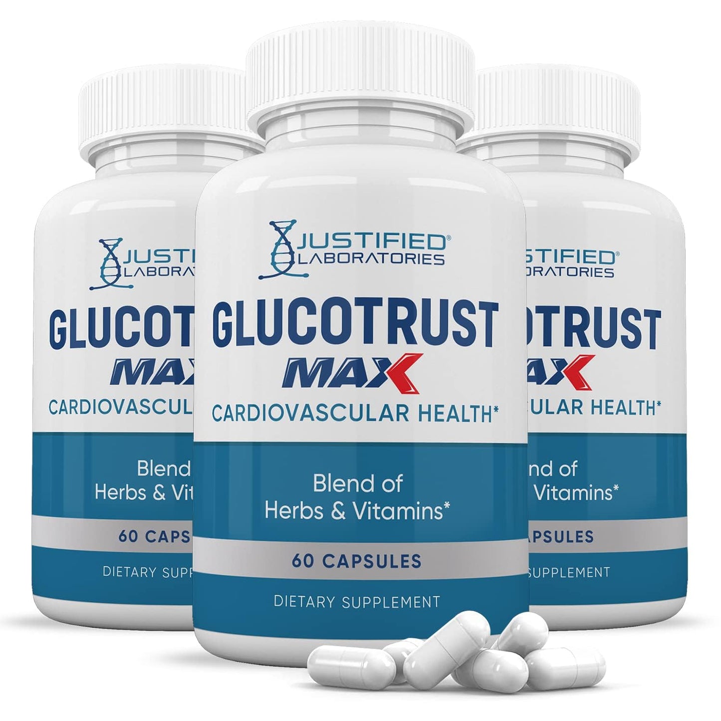 Justified Laboratories 3 Pack Glucotrust Max 1295MG Formula - 180 Capsules