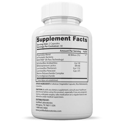 Justified Laboratories Fungus Clear Max Probiotic 40 Billion CFU - 2 Pack, 120 Capsules