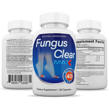 Justified Laboratories Fungus Clear Max Probiotic 40 Billion CFU - 2 Pack, 120 Capsules
