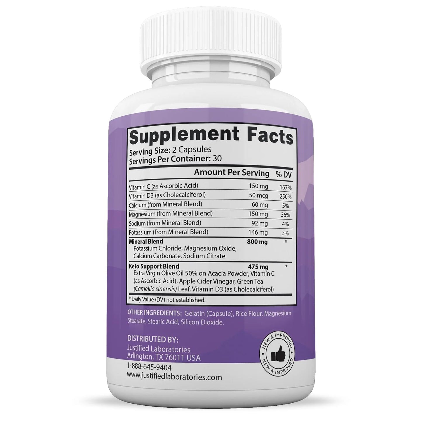 Justified Laboratories 2 Pack Ultra Fast Pure Keto Boost Pills 1275MG