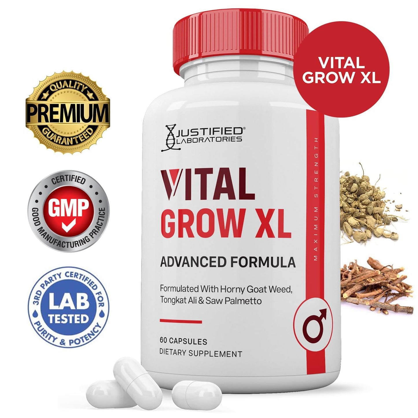 Justified Laboratories Vital Grow XL Pills 1484MG – Men's Health – 60 Capsules