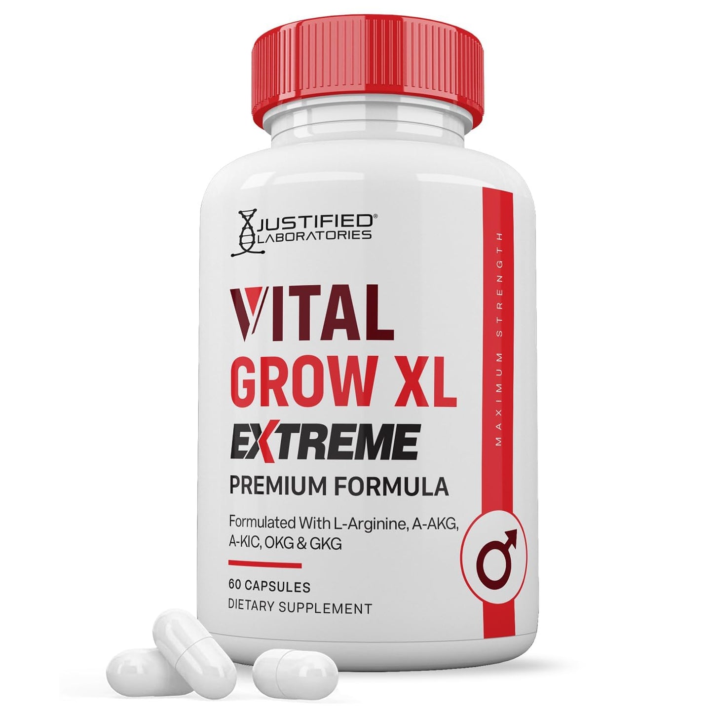 Justified Laboratories Vital Grow XL Extreme Pills 1600MG – Premium Men's Health Formula, 60 Capsules