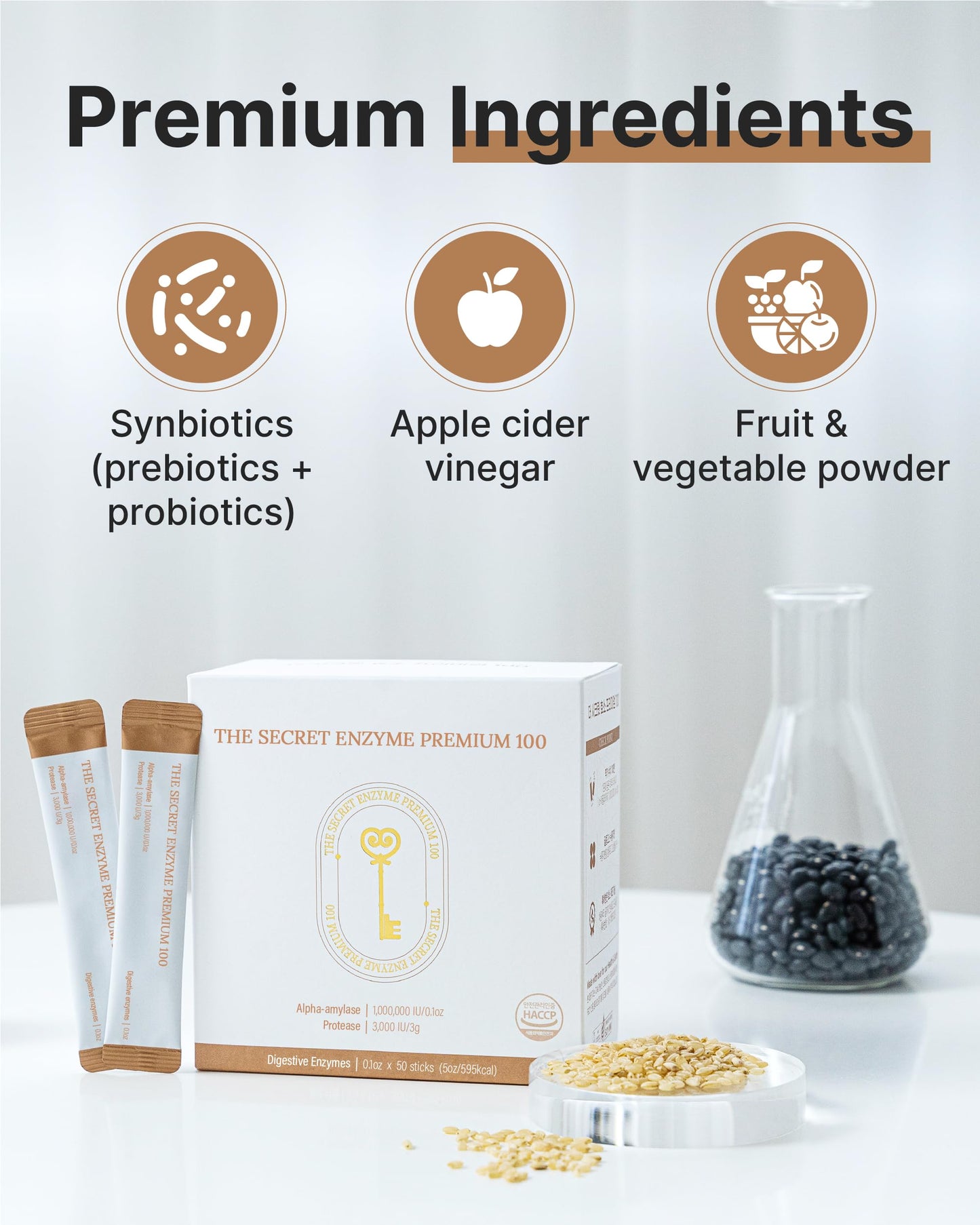 K-Nutra The Secret Enzyme 100 | Digestive Enzymes, Probiotics & ACV | 5.3oz (50 Sticks)