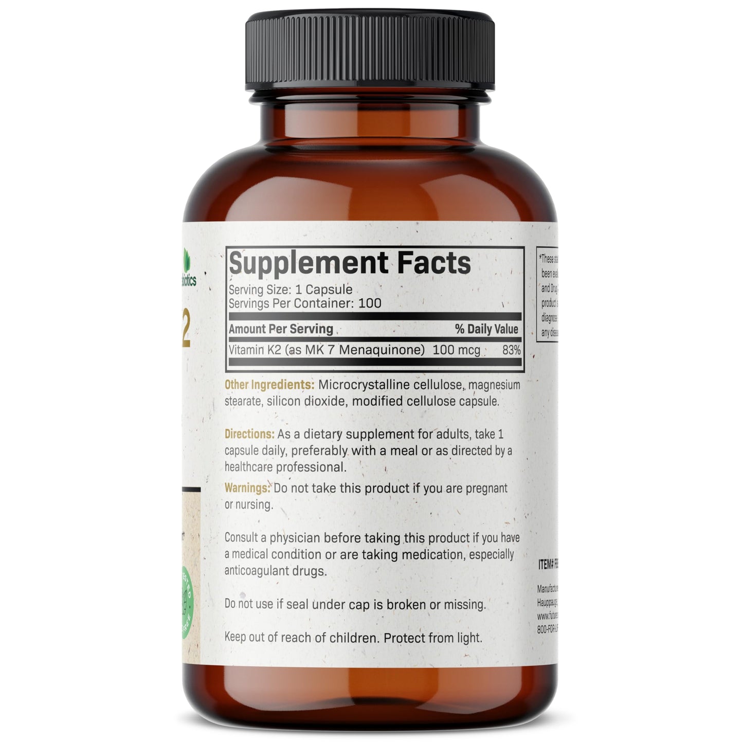 Futurebiotics Vitamin K2 MK-7 100 mcg – Supports Strong Bones, Non-GMO, 100 Veg Capsules