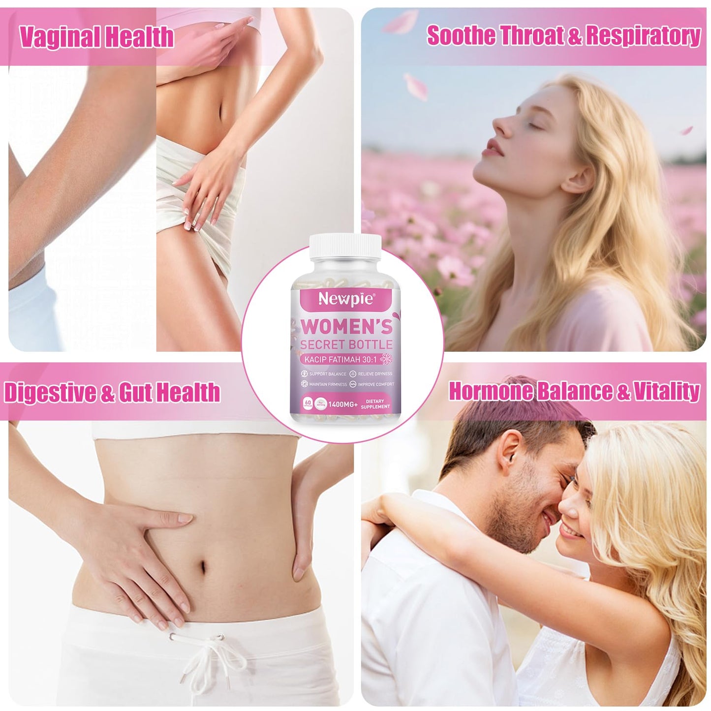Vaginal Moisturizer Capsules – Kacip Fatimah 1000mg, Manjakni 200mg & Slippery Elm | Vegan, 60 Capsules